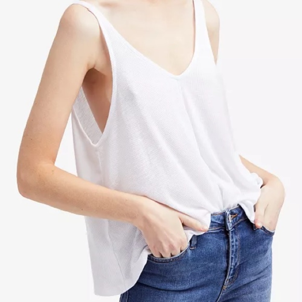 Free People White Dani V-Neck Tank Top